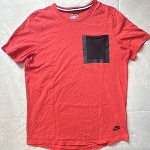 Nike Men's Red Jersey Cotton T-Shirt Black Pocket Logo Regular Fit Short Sleeve